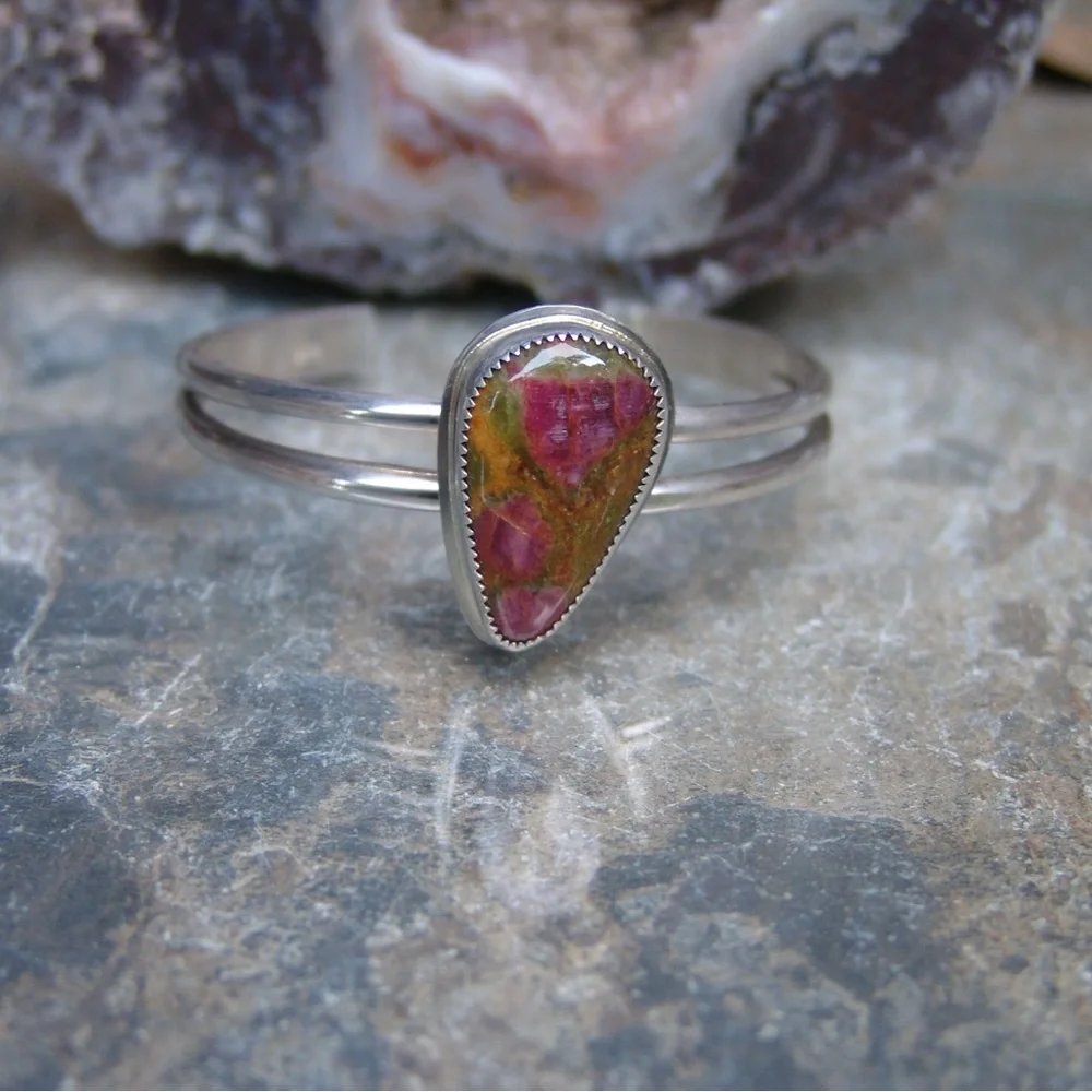 925 Sterling Silver Ruby Fushite Bracelet Cuff by Sandy Robinson Jewelry - Picture 7 of 7